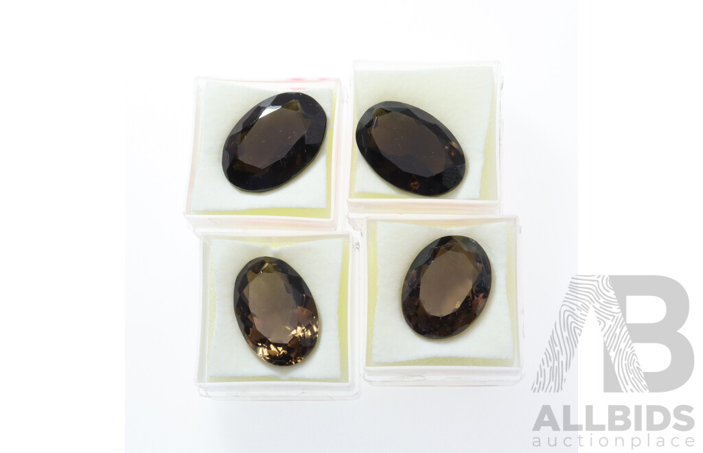 Smokey Quartz (4) Natural Oval Cut Gemstones, 14.73ct, 14.8ct, 16.65ct, 16.76ct Each