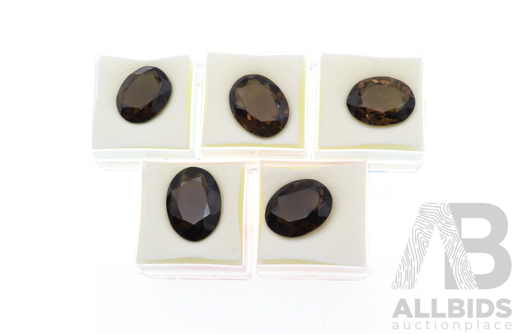 Smokey Quartz (5) Oval Cut Natural Gemstones, 9.3ct, 9.9ct, 10.70ct, 10.96ct, 11.25ct Each