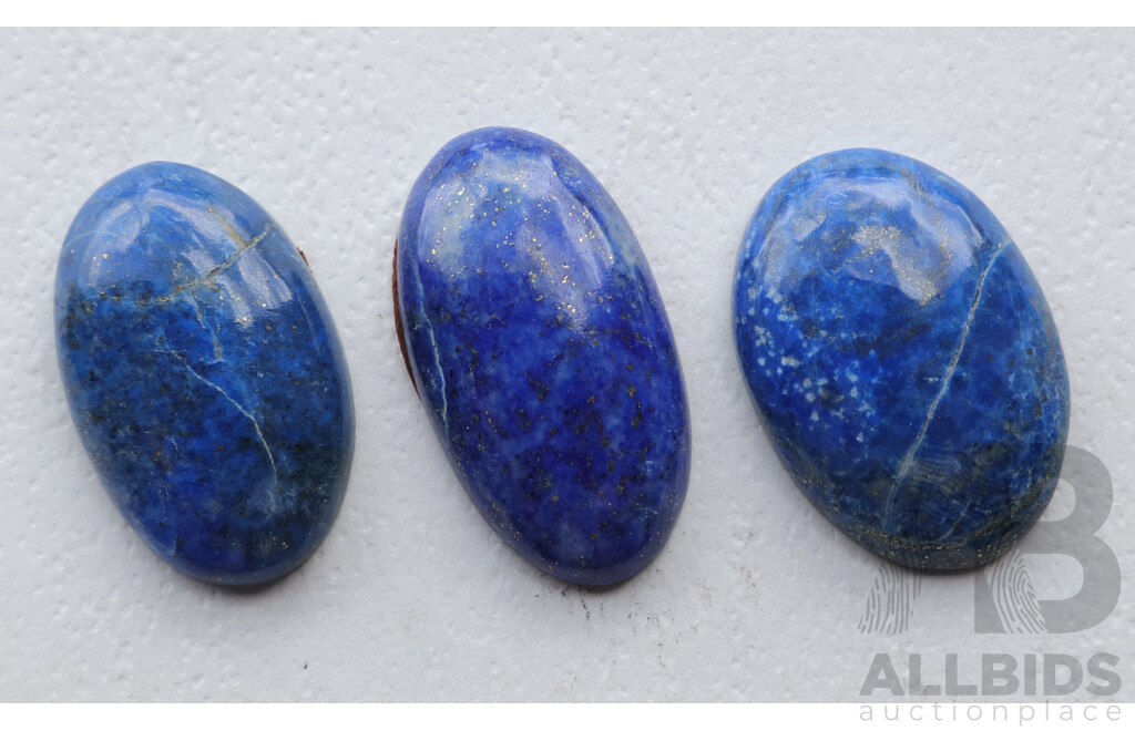 Lapis Lazuli (3) Oval Cabochon Natural Gemstones, 40.90ct, 35.22ct, 33.10ct Each