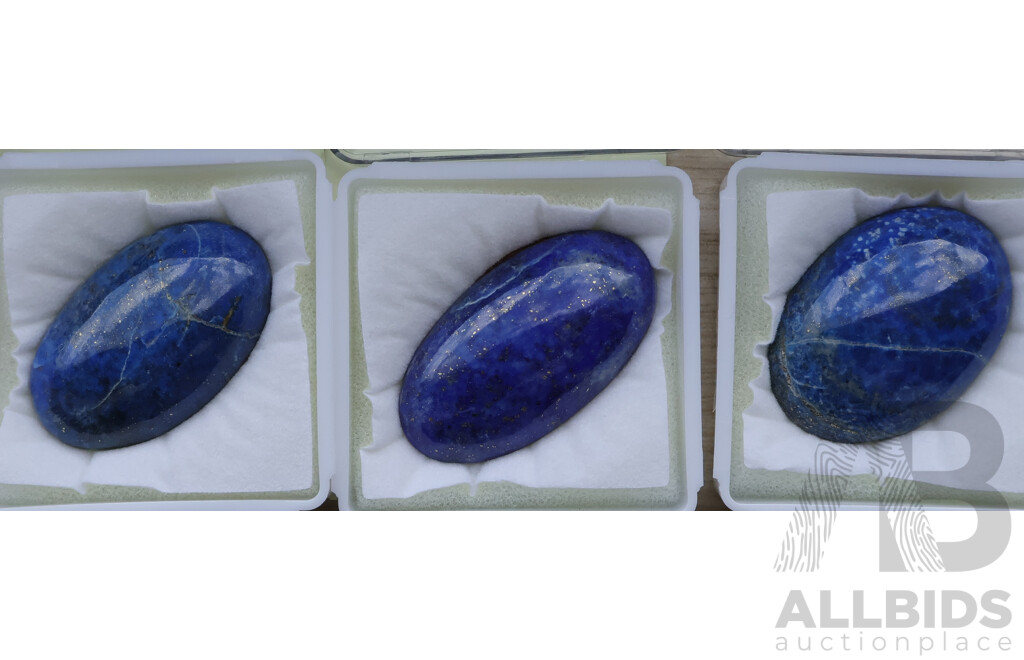 Lapis Lazuli (3) Oval Cabochon Natural Gemstones, 40.90ct, 35.22ct, 33.10ct Each