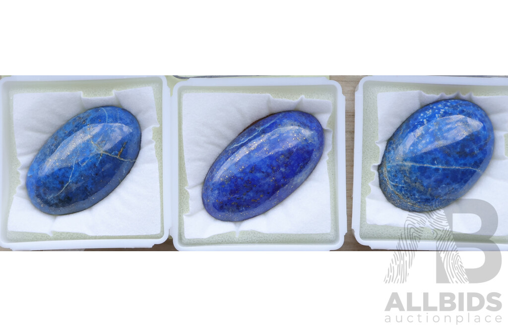 Lapis Lazuli (3) Oval Cabochon Natural Gemstones, 40.90ct, 35.22ct, 33.10ct Each