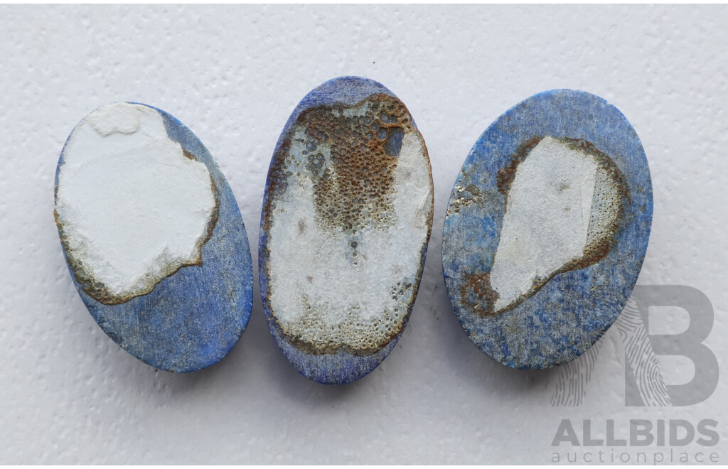 Lapis Lazuli (3) Oval Cabochon Natural Gemstones, 40.90ct, 35.22ct, 33.10ct Each