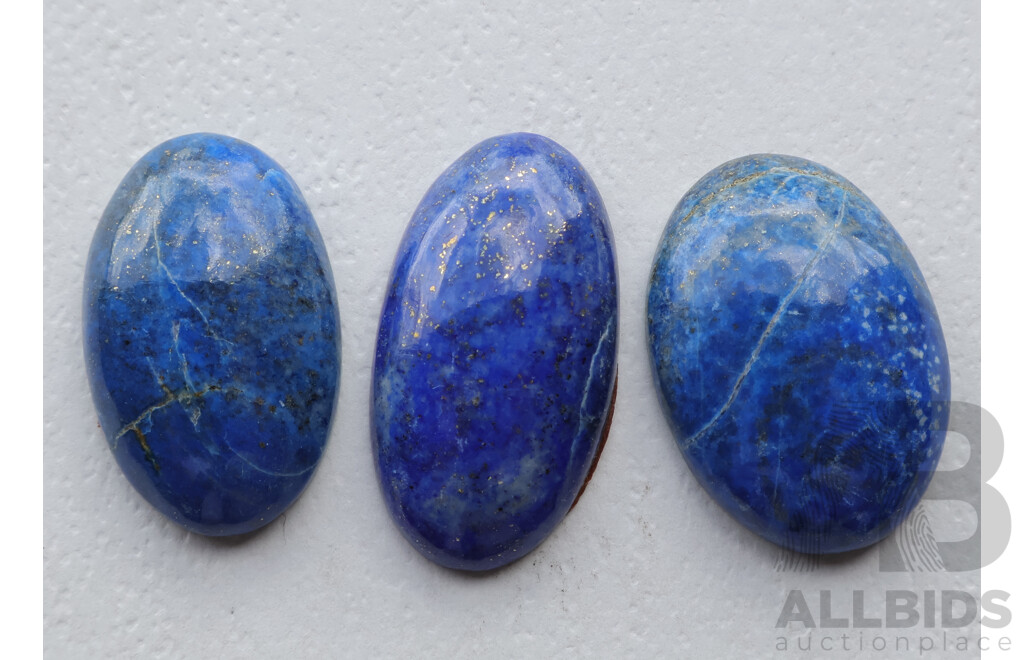 Lapis Lazuli (3) Oval Cabochon Natural Gemstones, 40.90ct, 35.22ct, 33.10ct Each