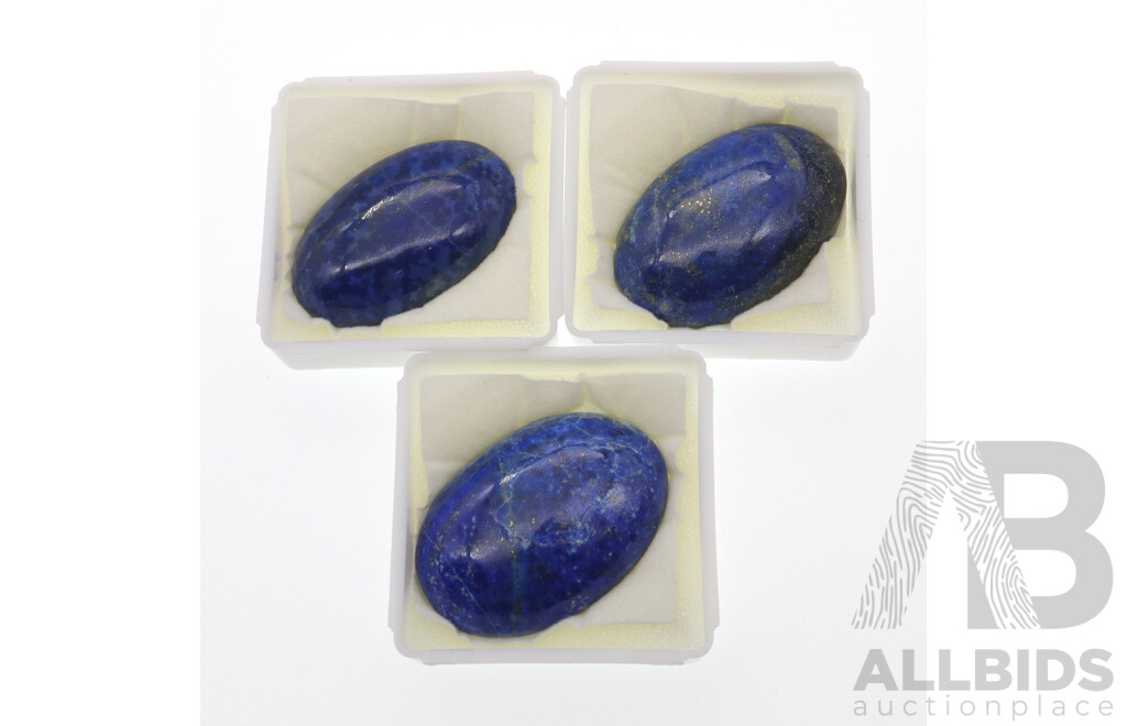 Lapis Lazuli (3) Oval Cabochon Gemstones, 39.12ct, 52.86ct & 53.40ct Each