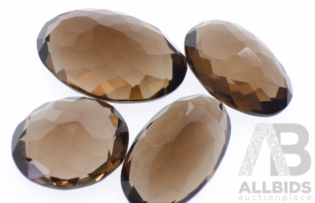 Smokey Quartz 68.30ct, (4) Oval Cut Natural Unset Gemstones