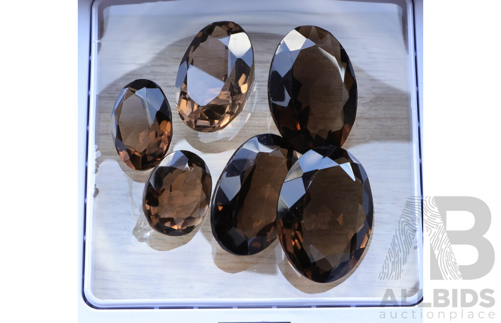 Smokey Quartz 90.48ct, (6) Natural Oval Cut Unset Gemstones