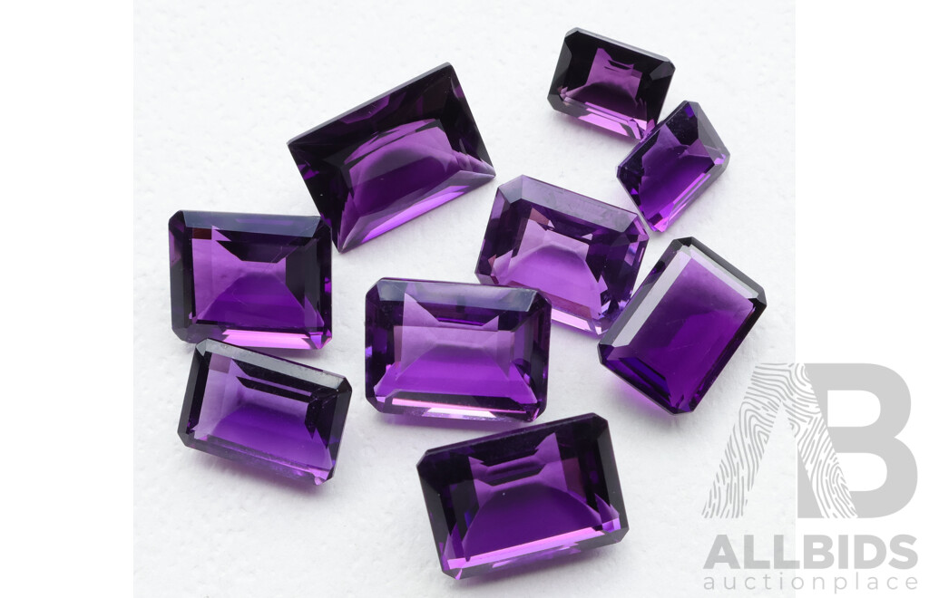 Bolivian Amethyst 74.85ct (9) Natural Unset Emerald Cut Gemstones