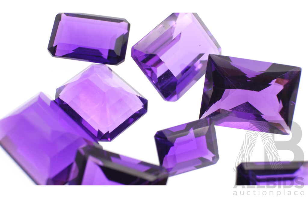 Bolivian Amethyst 74.85ct (9) Natural Unset Emerald Cut Gemstones