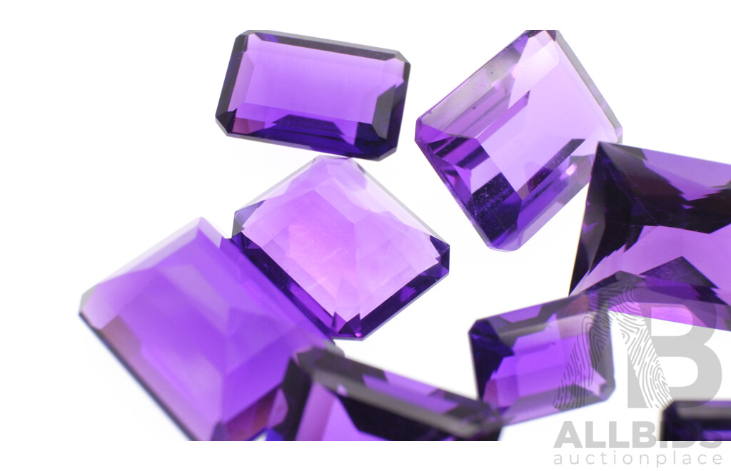 Bolivian Amethyst 74.85ct (9) Natural Unset Emerald Cut Gemstones