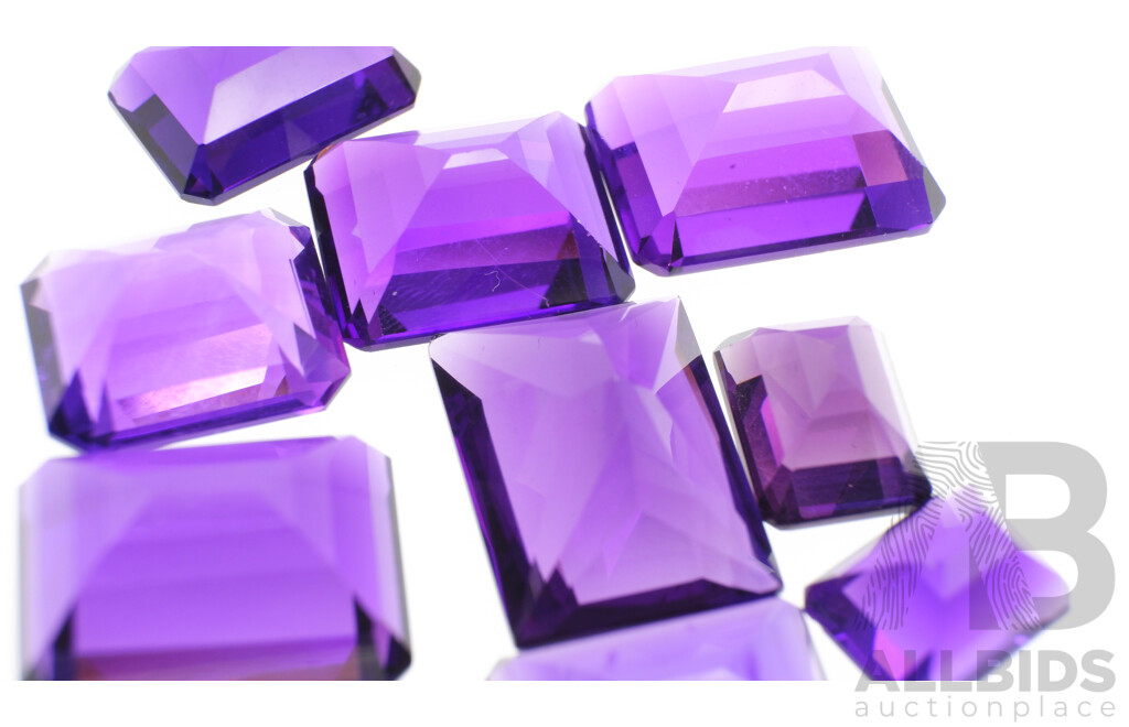 Bolivian Amethyst 74.85ct (9) Natural Unset Emerald Cut Gemstones