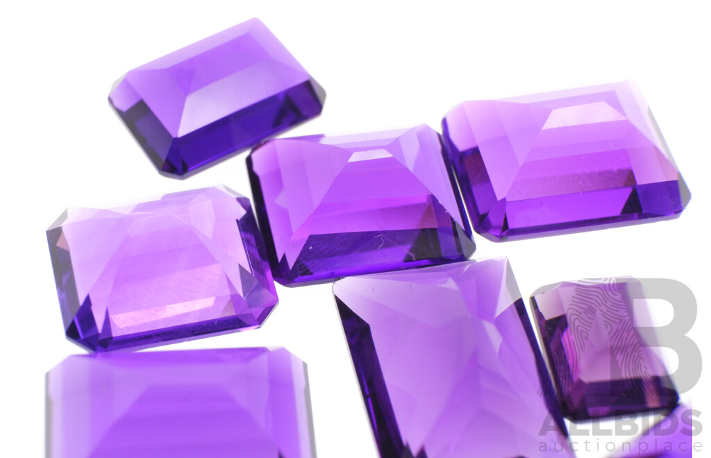 Bolivian Amethyst 74.85ct (9) Natural Unset Emerald Cut Gemstones