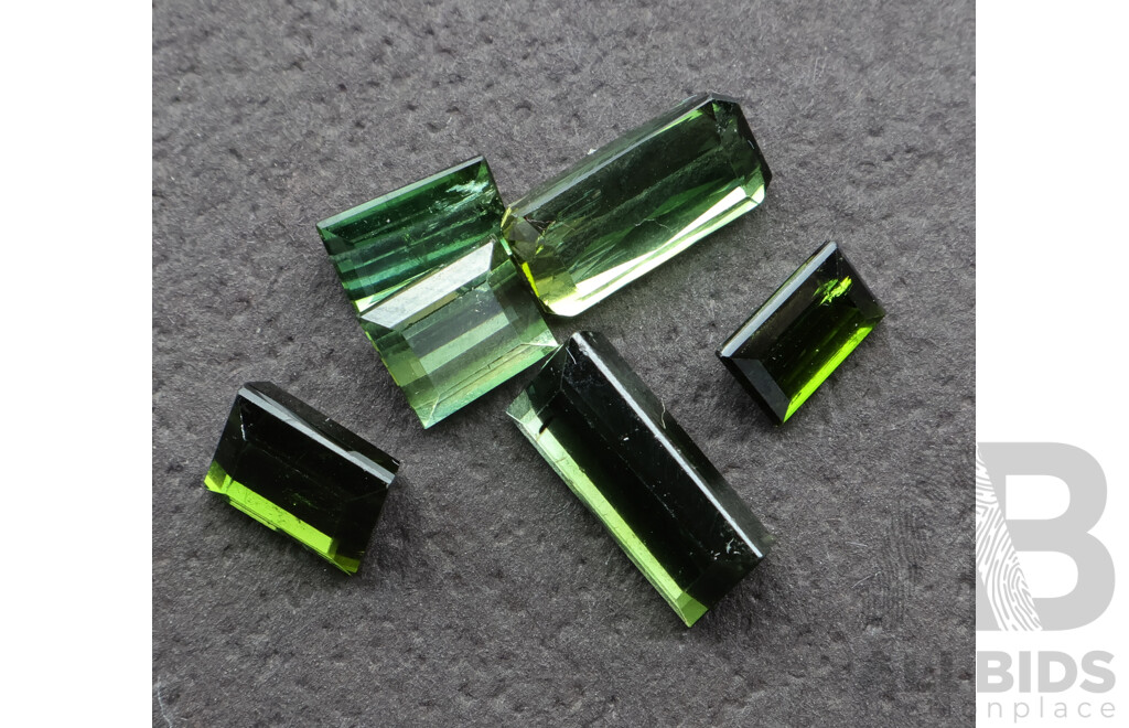 Green Tourmaline 5.13ct (6) Untreated Natural Unset Emerald Cut Gemstones