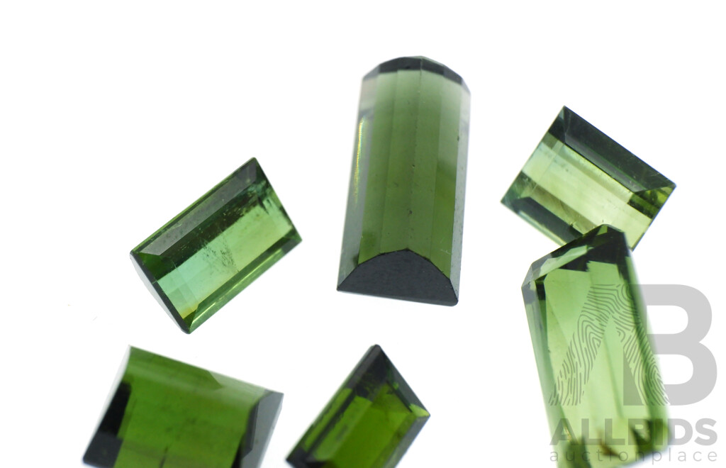 Green Tourmaline 5.13ct (6) Untreated Natural Unset Emerald Cut Gemstones