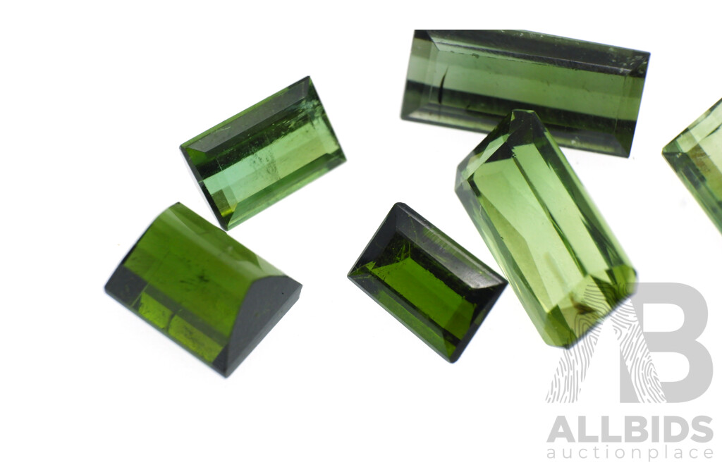 Green Tourmaline 5.13ct (6) Untreated Natural Unset Emerald Cut Gemstones