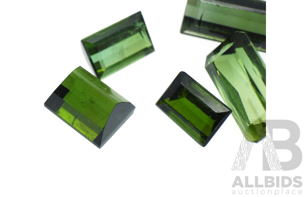 Green Tourmaline 5.13ct (6) Untreated Natural Unset Emerald Cut Gemstones