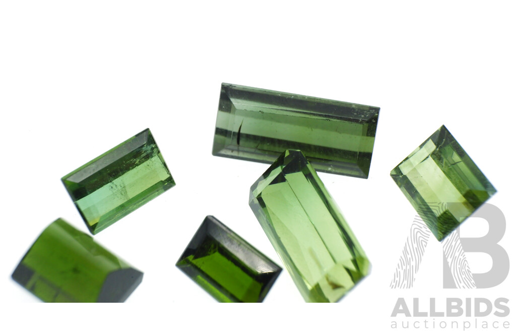 Green Tourmaline 5.13ct (6) Untreated Natural Unset Emerald Cut Gemstones