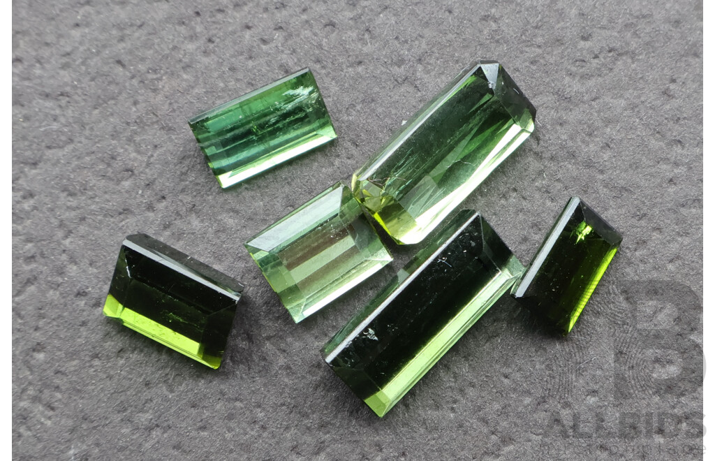 Green Tourmaline 5.13ct (6) Untreated Natural Unset Emerald Cut Gemstones