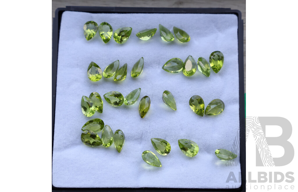 Peridot 40.55ct (30) Natural Untreated Pear Cut Gemstones