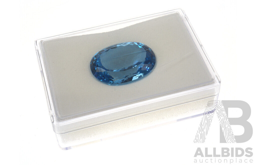 Oval Multi Faceted Vivid Mid Blue Topaz, 126cts (34 X 27 X 16.80mm)