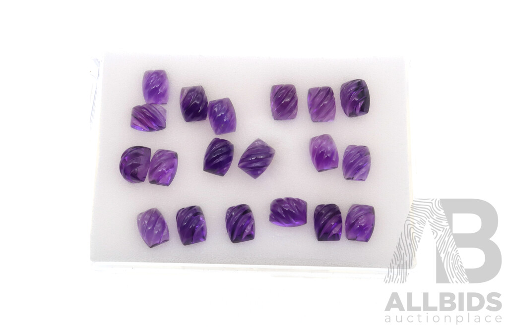 Amethyst (19) Carved Cabochon Stones, Unset, Each Stone Weighs 3.10ct - 3.34ct