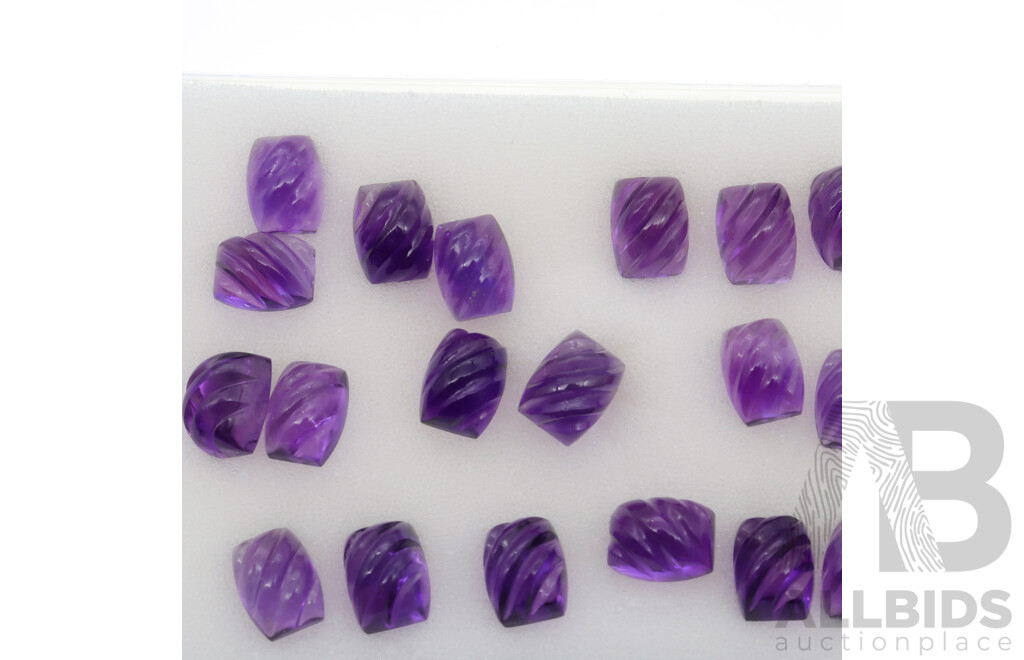 Amethyst (19) Carved Cabochon Stones, Unset, Each Stone Weighs 3.10ct - 3.34ct