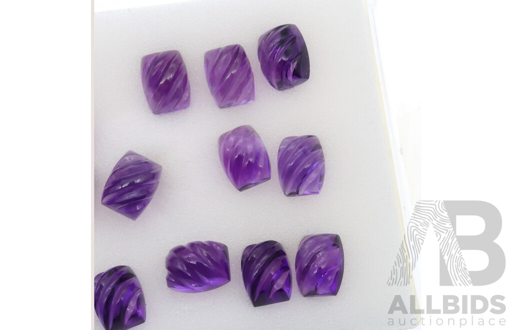 Amethyst (19) Carved Cabochon Stones, Unset, Each Stone Weighs 3.10ct - 3.34ct