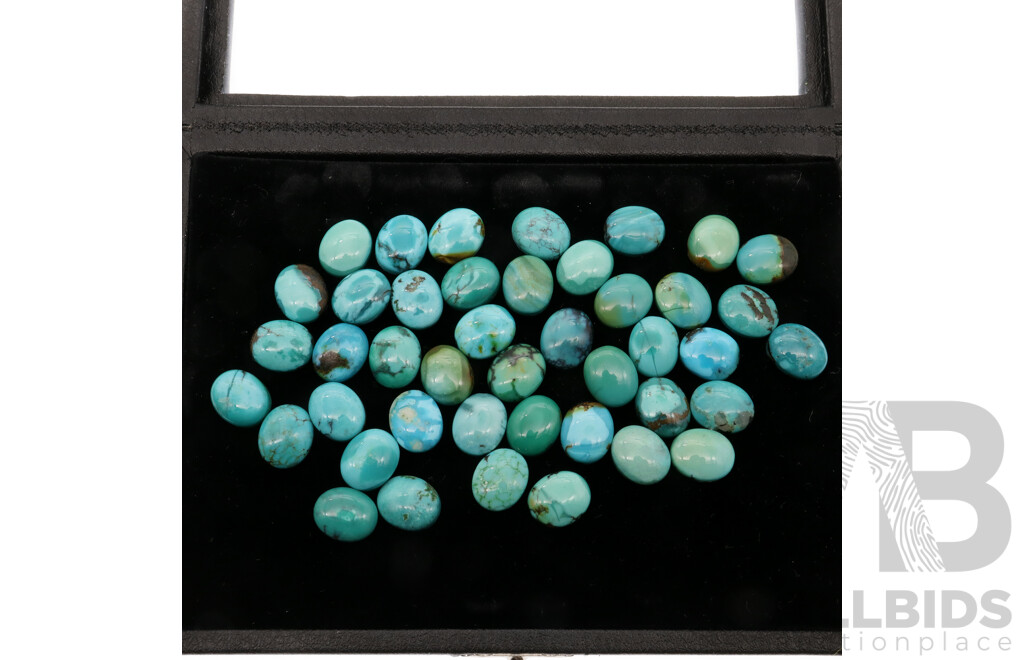 Turquoise - (43) Natural Untreated Oval Cabochon Gem Stones, Ranging From 2.0ct - 2.95ct Each Stone