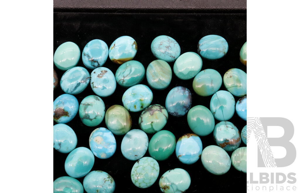 Turquoise - (43) Natural Untreated Oval Cabochon Gem Stones, Ranging From 2.0ct - 2.95ct Each Stone