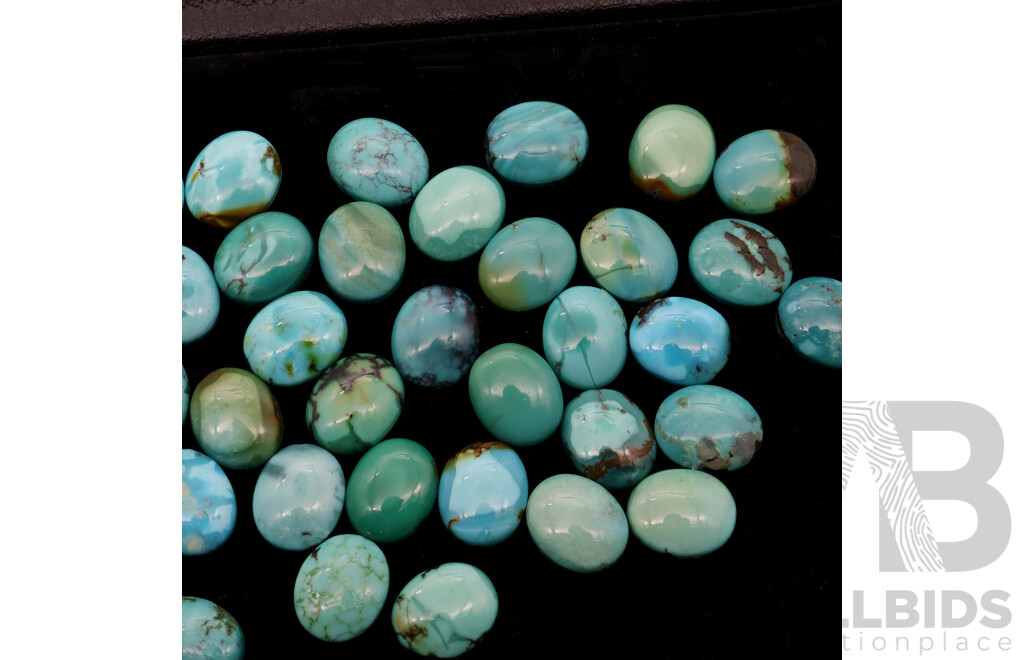 Turquoise - (43) Natural Untreated Oval Cabochon Gem Stones, Ranging From 2.0ct - 2.95ct Each Stone