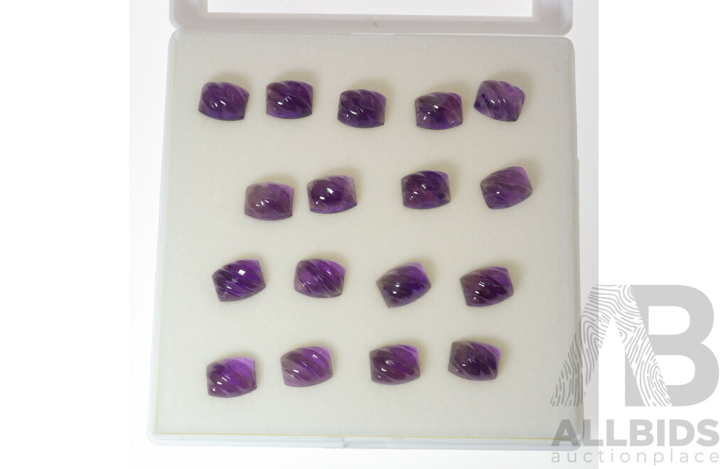 Amethyst - (17) Natural Unset Carved Cabochon Gemstones, Ranging From 3.65ct - 4.10ct Each Stone