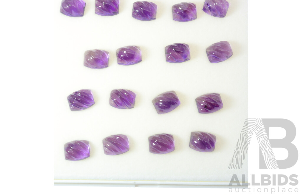 Amethyst - (17) Natural Unset Carved Cabochon Gemstones, Ranging From 3.65ct - 4.10ct Each Stone