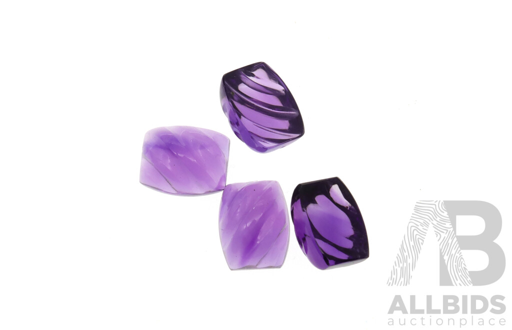 Amethyst - (17) Natural Unset Carved Cabochon Gemstones, Ranging From 3.65ct - 4.10ct Each Stone