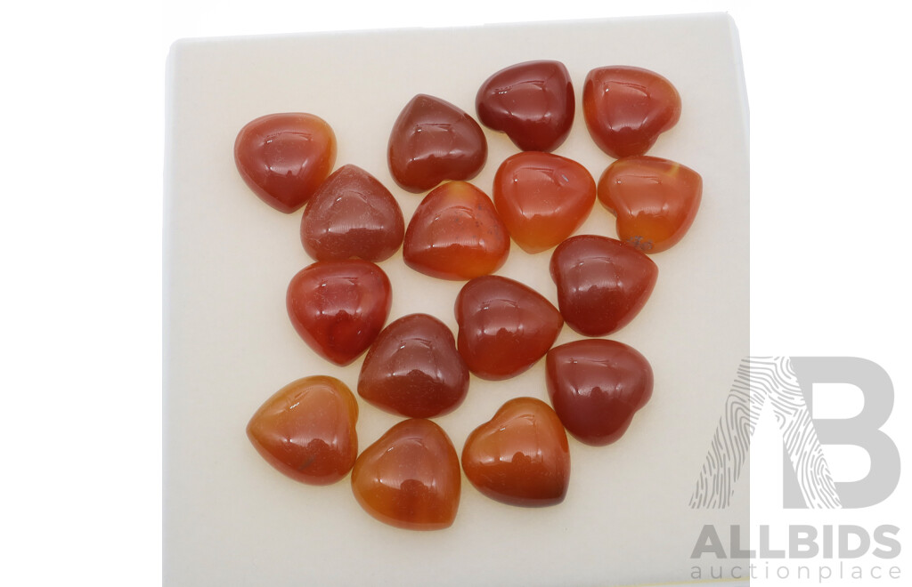 Agate - (16) Natural Heart Shaped Cabochon Gemstones, Ranging From 10.50ct - 10.58ct Each Stone