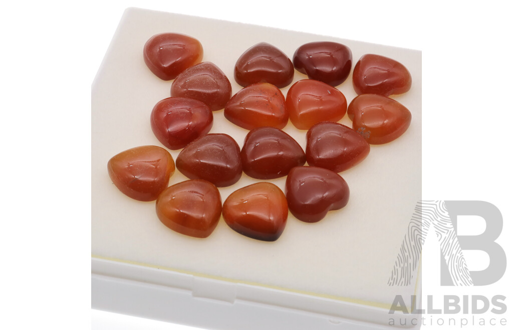 Agate - (16) Natural Heart Shaped Cabochon Gemstones, Ranging From 10.50ct - 10.58ct Each Stone