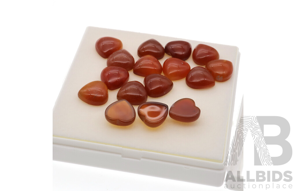 Agate - (16) Natural Heart Shaped Cabochon Gemstones, Ranging From 10.50ct - 10.58ct Each Stone