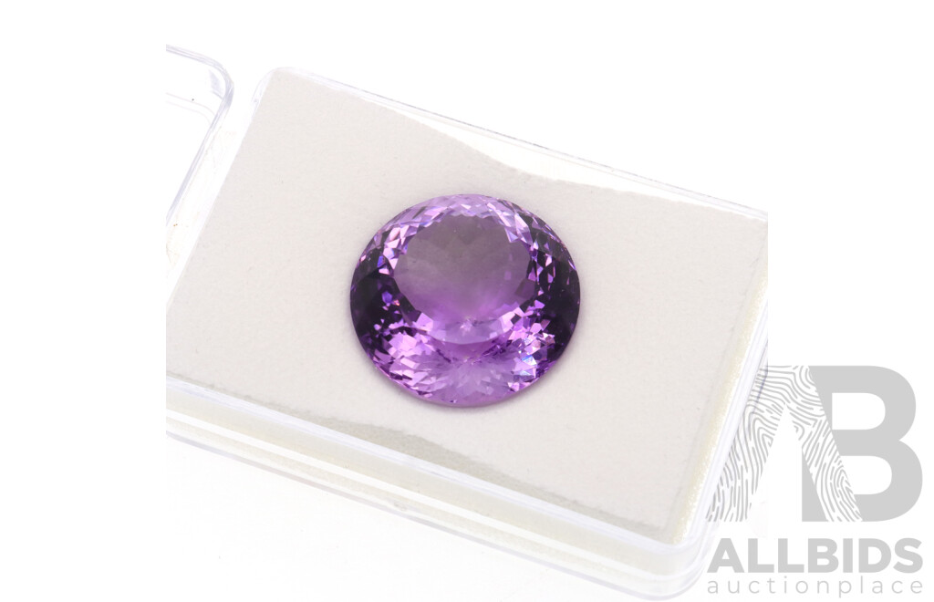 Amethyst - Natural Unset Round Cut Gemstone, 21.5mm Diameter X 15mm Depth, Weight 38.95ct