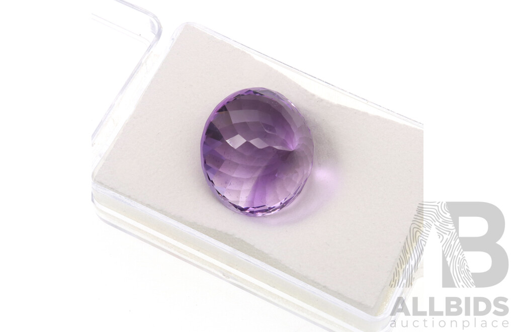 Amethyst - Natural Unset Round Cut Gemstone, 21.5mm Diameter X 15mm Depth, Weight 38.95ct