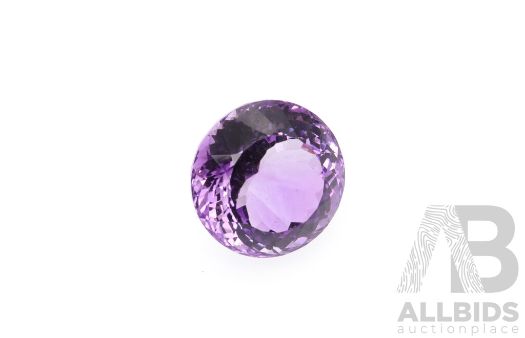 Amethyst - Natural Unset Round Cut Gemstone, 21.5mm Diameter X 15mm Depth, Weight 38.95ct