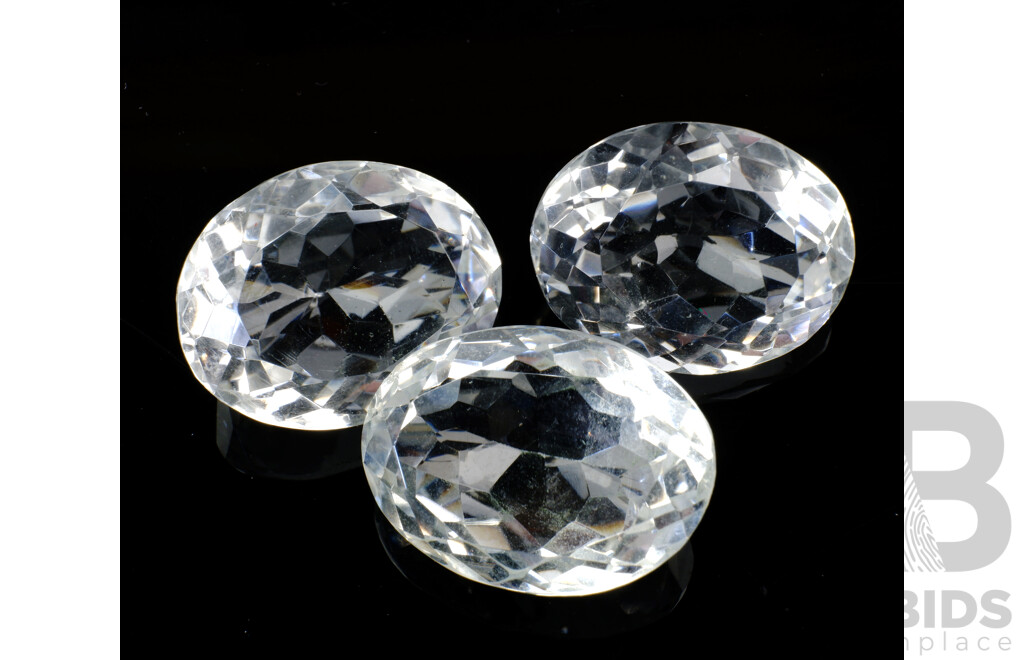 Three Oval Faceted White Topaz, Approx 22.40cts, 22.70cts and 26.80cts