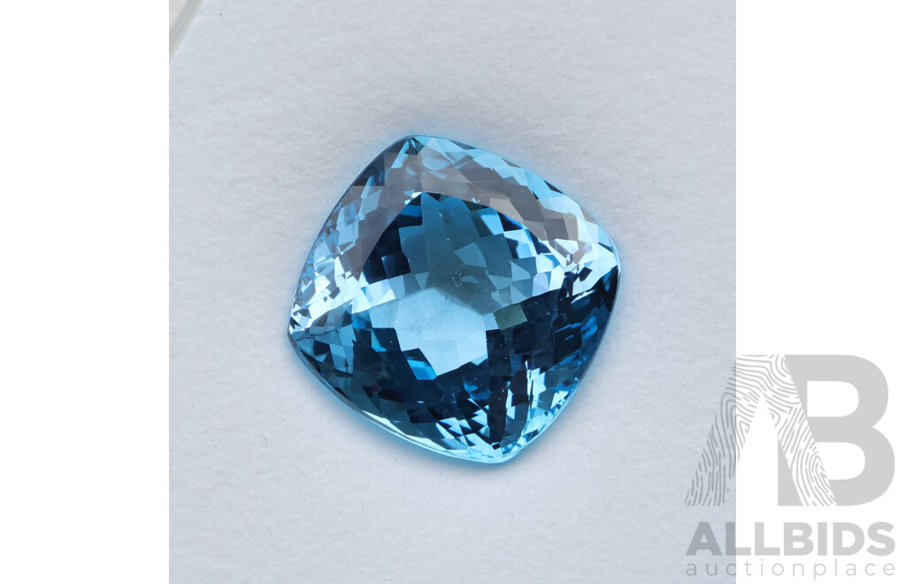 Swiss Blue Topaz 53.26ct, Faceted Cushion Cut Gemstone