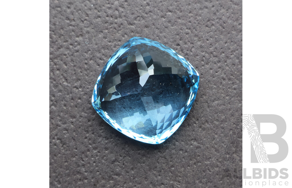 Swiss Blue Topaz 53.26ct, Faceted Cushion Cut Gemstone