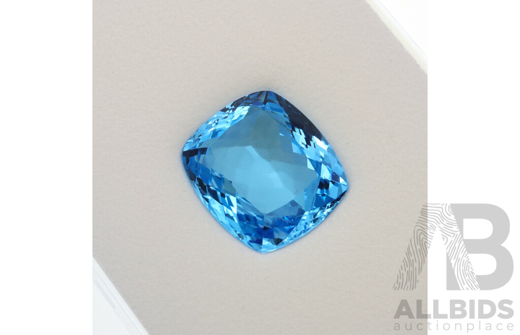 Swiss Blue Topaz, 44cts, Faceted Cushion Cut Gemstone