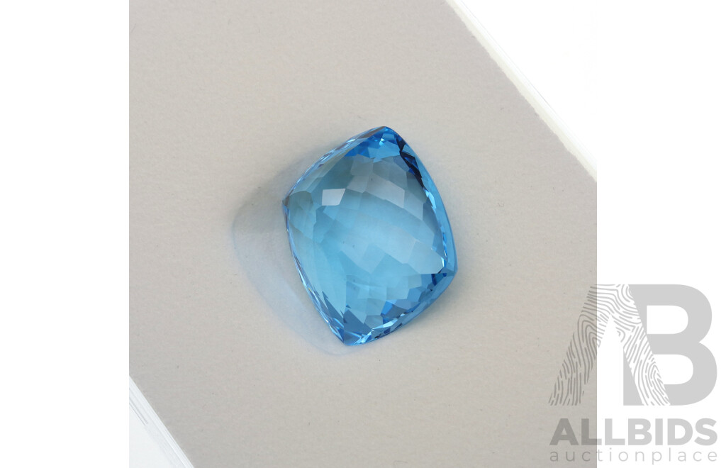 Swiss Blue Topaz, 44cts, Faceted Cushion Cut Gemstone