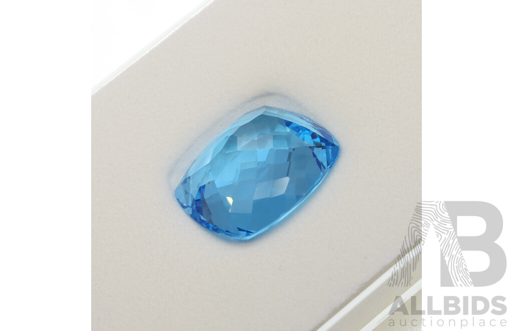 Swiss Blue Topaz, 44cts, Faceted Cushion Cut Gemstone