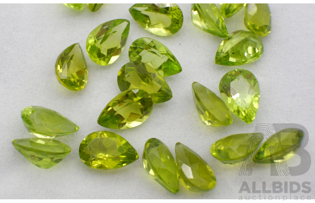 Peridot (22) Pear Cut Natural Untreated Unset Gemstones, 31.80ct