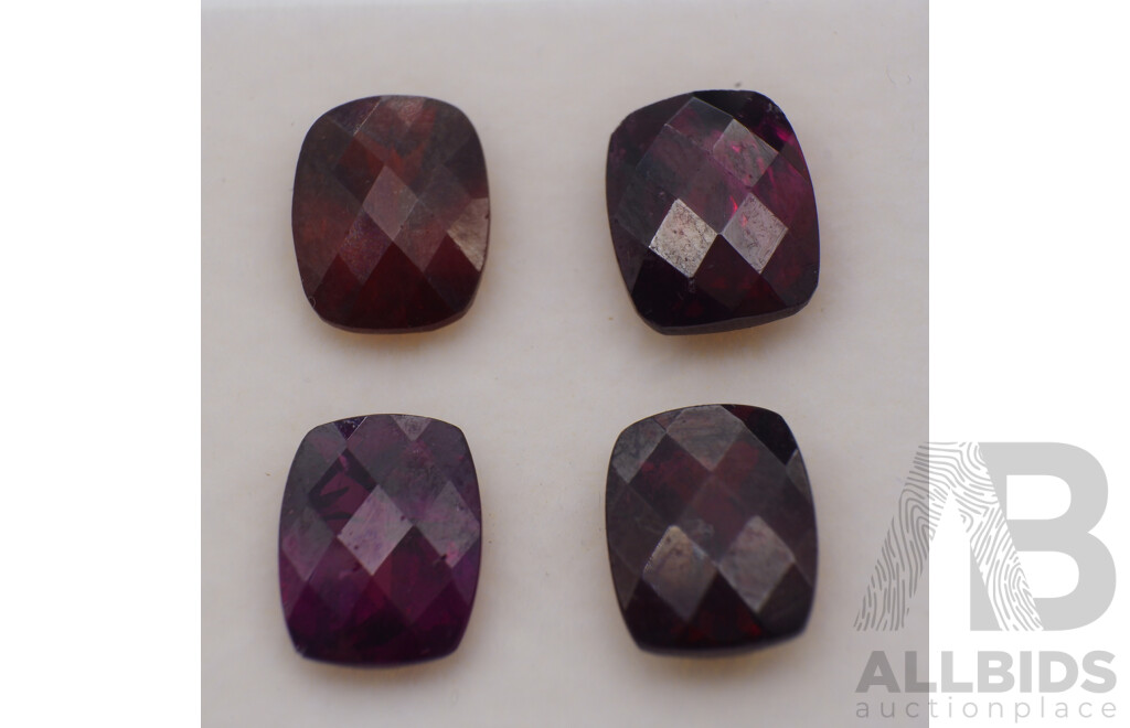 Grape Garnets (4) Checker Cut Cushion Cut Natural Gemstones, 15.65 Grams