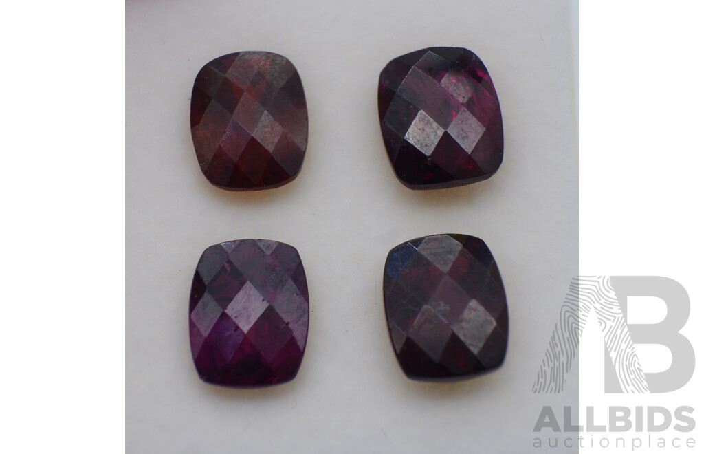 Grape Garnets (4) Checker Cut Cushion Cut Natural Gemstones, 15.65 Grams