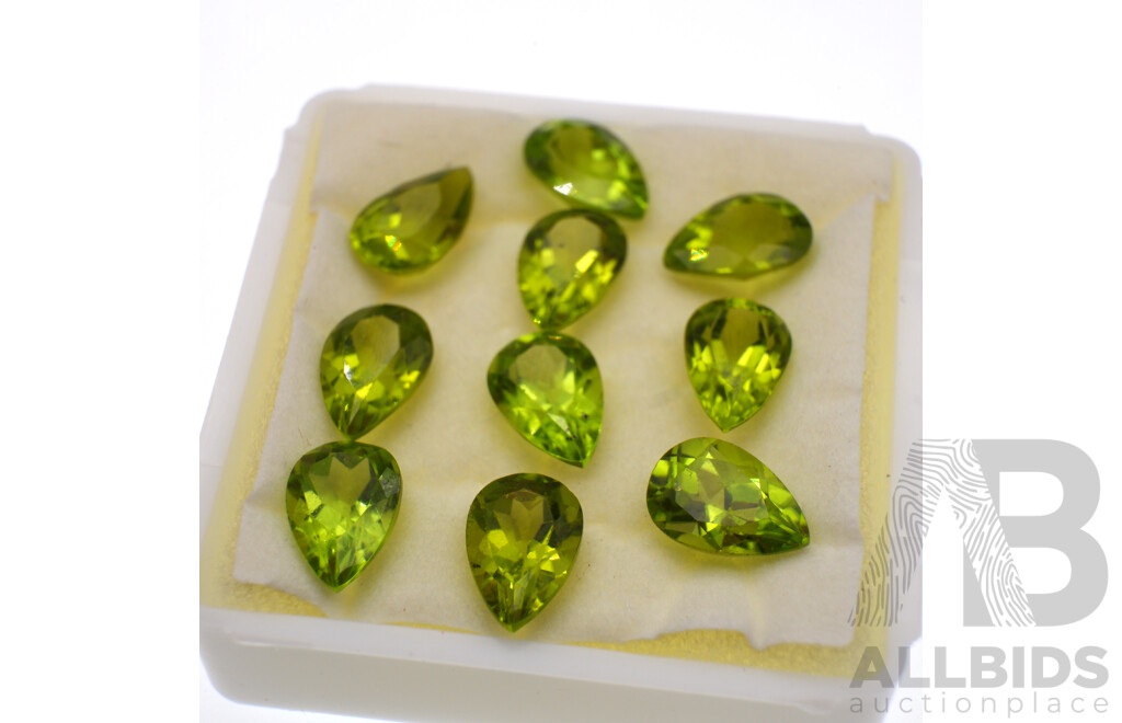 Peridot (10) Pear Cut Unset Gemstones, 15.20ct