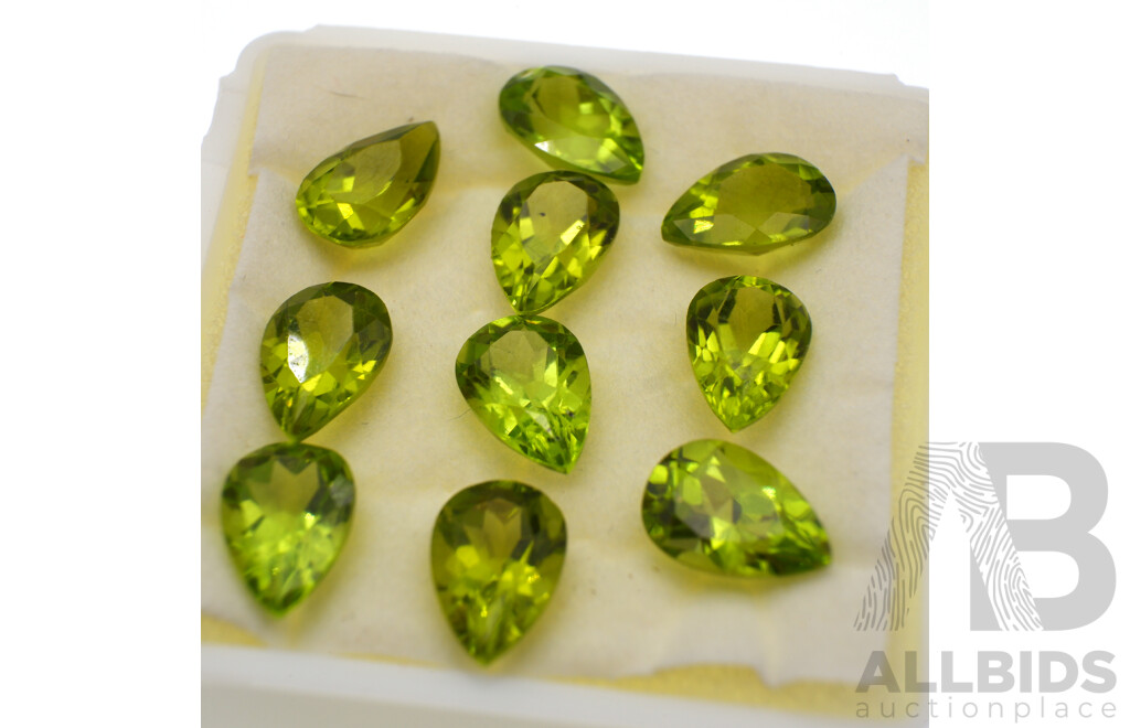 Peridot (10) Pear Cut Unset Gemstones, 15.20ct