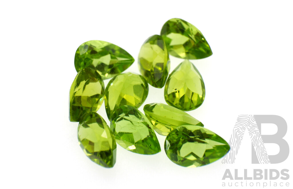 Peridot (10) Pear Cut Unset Gemstones, 15.20ct